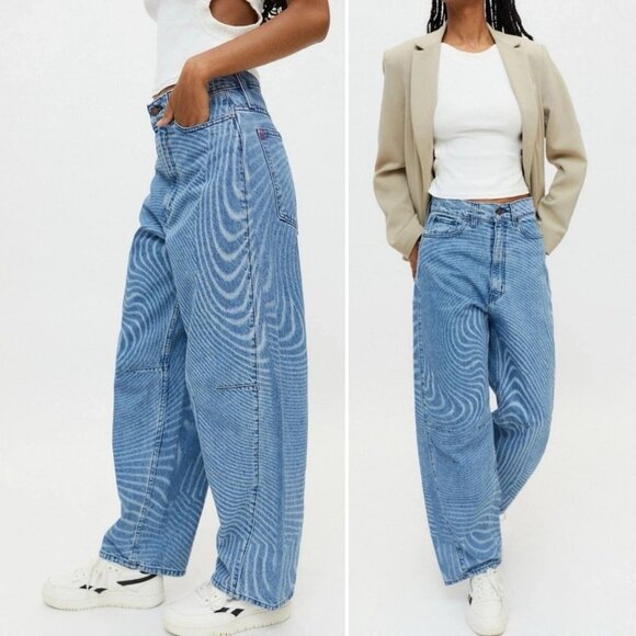 BDG Rih Swirl Sonic Wave High Rise Extreme Baggy Jeans Balloon Leg Trippy 29 - Picture 1 of 9